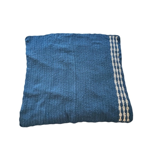 Blue tan stripes handmade crochet blanket 40x42" - Picture 1 of 6